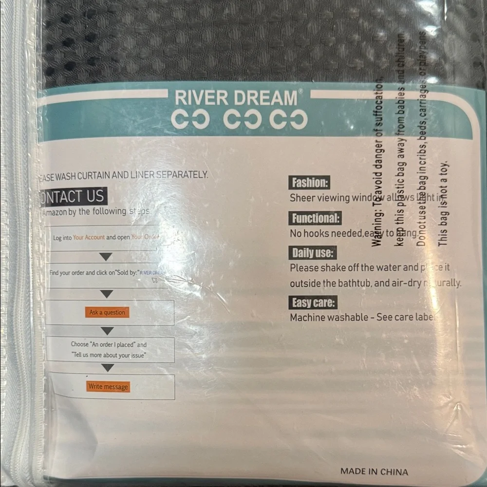 Amazon Black Fabric Shower Curtain with Snap-in Liner